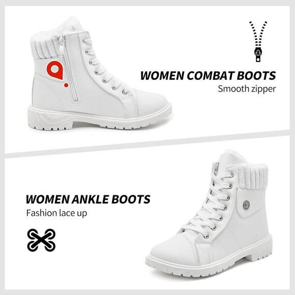 Waluzs Ankle Boot Women White Polyurethane lace up fleece interior And Soft - Picture 2 of 6